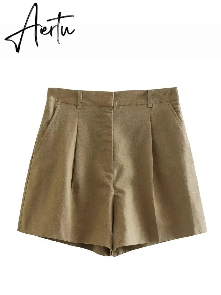 Linen V-neck Vest High Waist Shorts Sets Single Breasted Sleeveless Blazer Shorts 2 Pcs Set Women Fashion Commuter Suits Aiertu