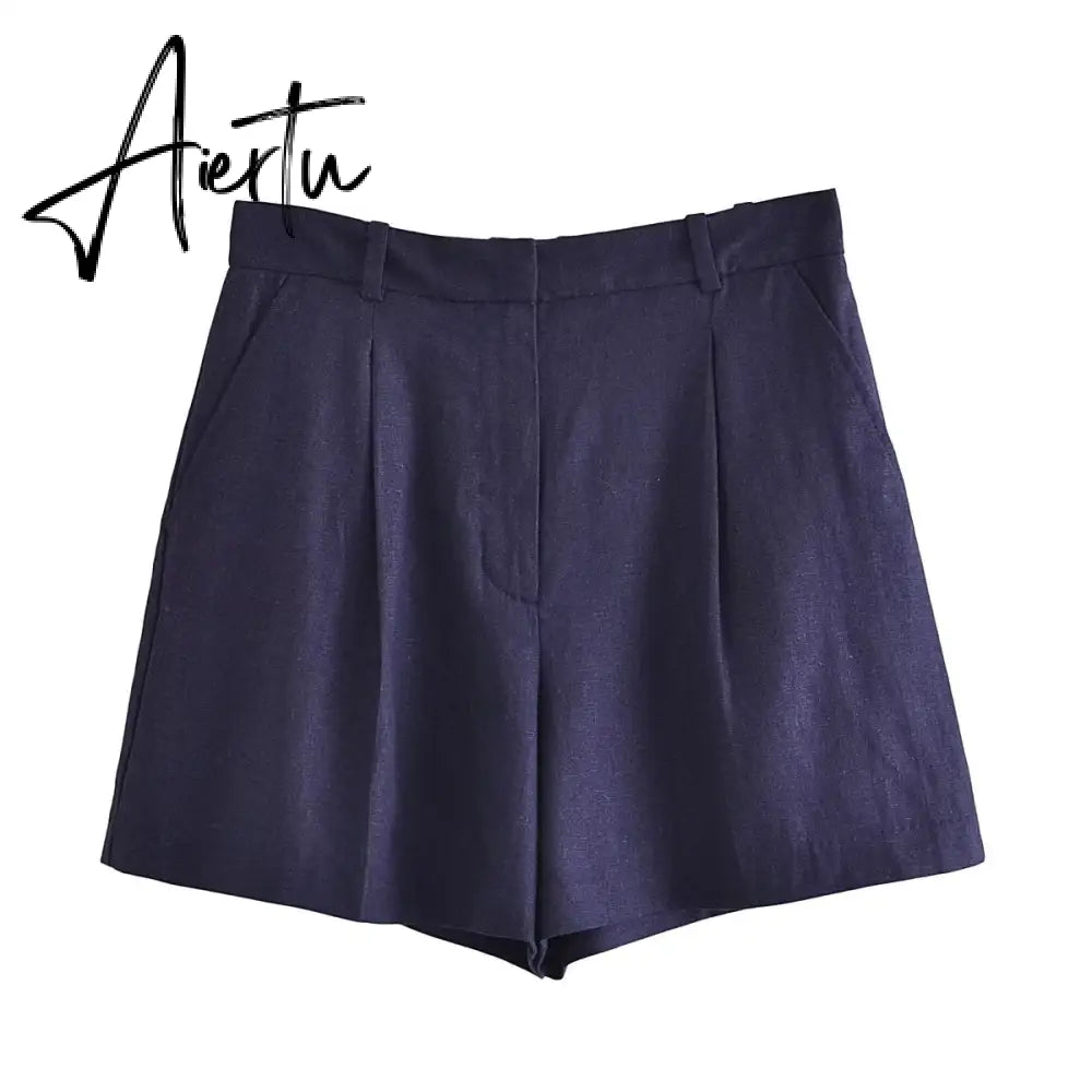 Linen V-neck Vest High Waist Shorts Sets Single Breasted Sleeveless Blazer Shorts 2 Pcs Set Women Fashion Commuter Suits Aiertu
