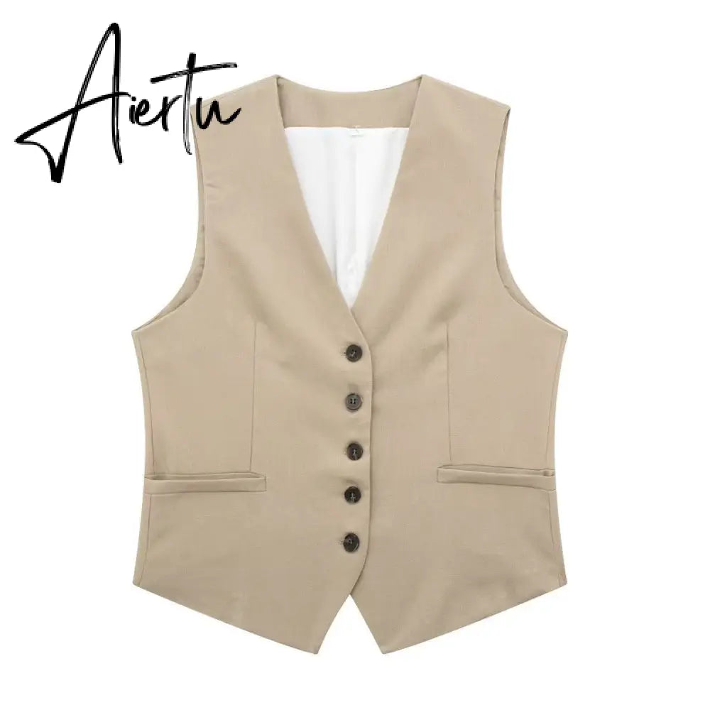 Linen V-neck Vest High Waist Shorts Sets Single Breasted Sleeveless Blazer Shorts 2 Pcs Set Women Fashion Commuter Suits Aiertu