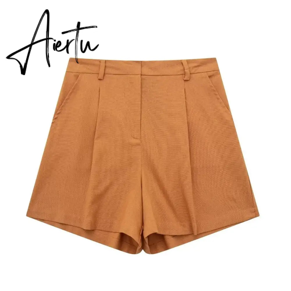 Linen V-neck Vest High Waist Shorts Sets Single Breasted Sleeveless Blazer Shorts 2 Pcs Set Women Fashion Commuter Suits Aiertu