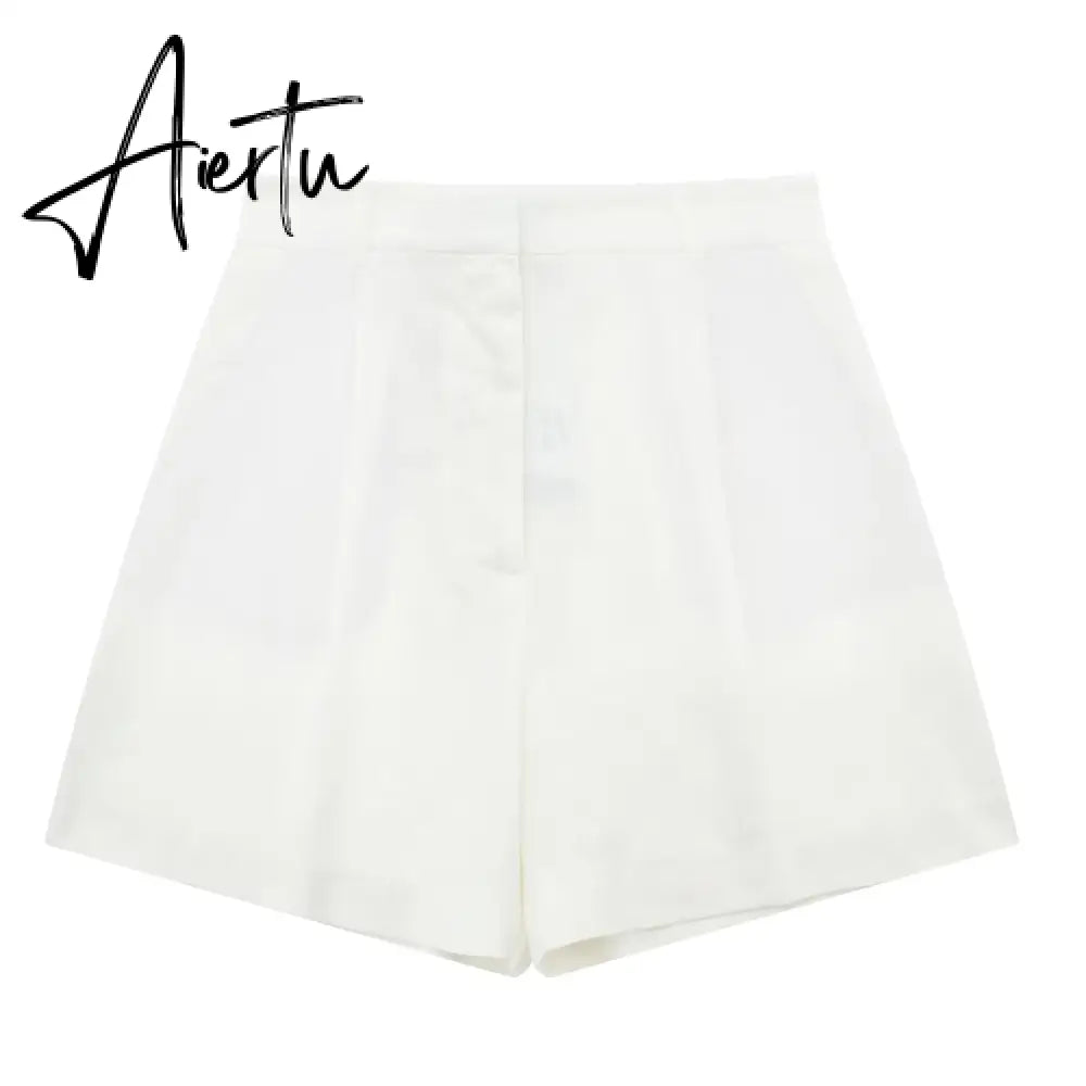Linen V-neck Vest High Waist Shorts Sets Single Breasted Sleeveless Blazer Shorts 2 Pcs Set Women Fashion Commuter Suits Aiertu