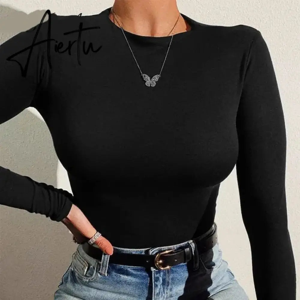 Long Sleeve Knitted Skinny Bodysuit Women Winter Autumn Winter Solid Square Collar White Black Casual Body Top Jumpsuit Aiertu