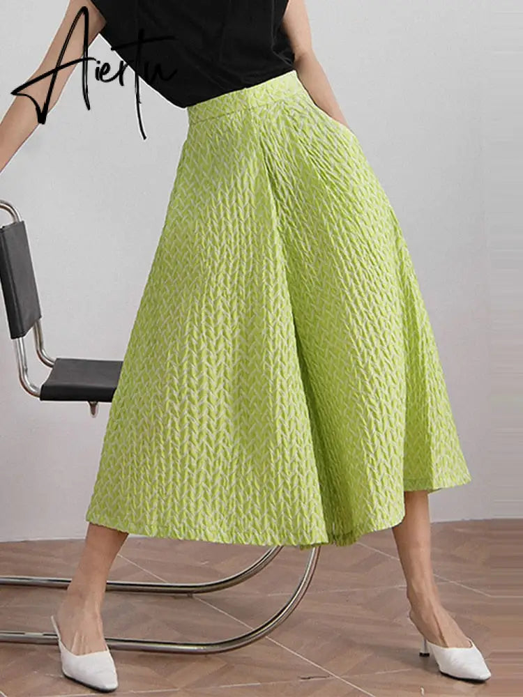 Loose Green Skirt Pants For Women High Waist Solid Minimalist Casual Skirts Pant Female Summer Clothing Fashion New Aiertu