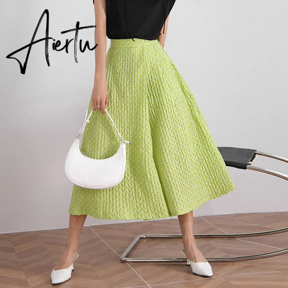 Loose Green Skirt Pants For Women High Waist Solid Minimalist Casual Skirts Pant Female Summer Clothing Fashion New Aiertu