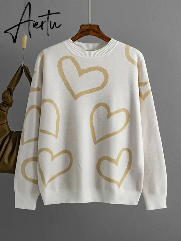 Loose Heart Contrast Color Sweater Oversize Women Autumn Winter Knitted Pullovers Oversized Sweaters For Women Aiertu