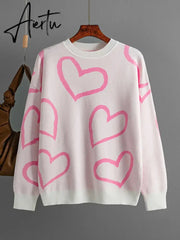 Loose Heart Contrast Color Sweater Oversize Women Autumn Winter Knitted Pullovers Oversized Sweaters For Women Aiertu