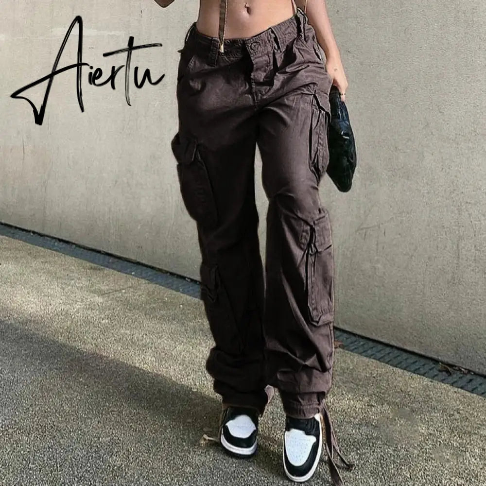 Loose low waist retro multi pocket denim pants street cargo pants  denim joggers  Casual  Wild style Aiertu
