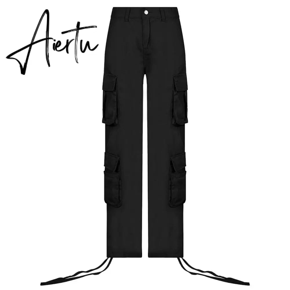 Loose low waist retro multi pocket denim pants street cargo pants  denim joggers  Casual  Wild style Aiertu
