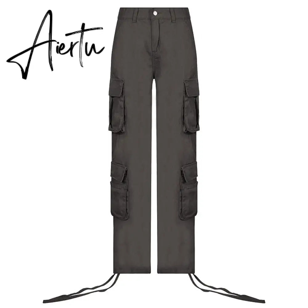 Loose low waist retro multi pocket denim pants street cargo pants  denim joggers  Casual  Wild style Aiertu