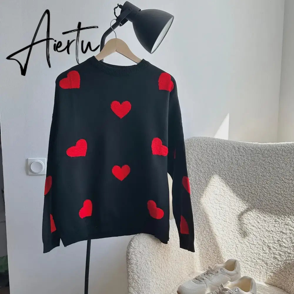 Love Embroidery Women's Knitting Sweaters Sweet Chic Long Sleeved O-neck Pullovers  New Female Casual Fashion Sweater Aiertu