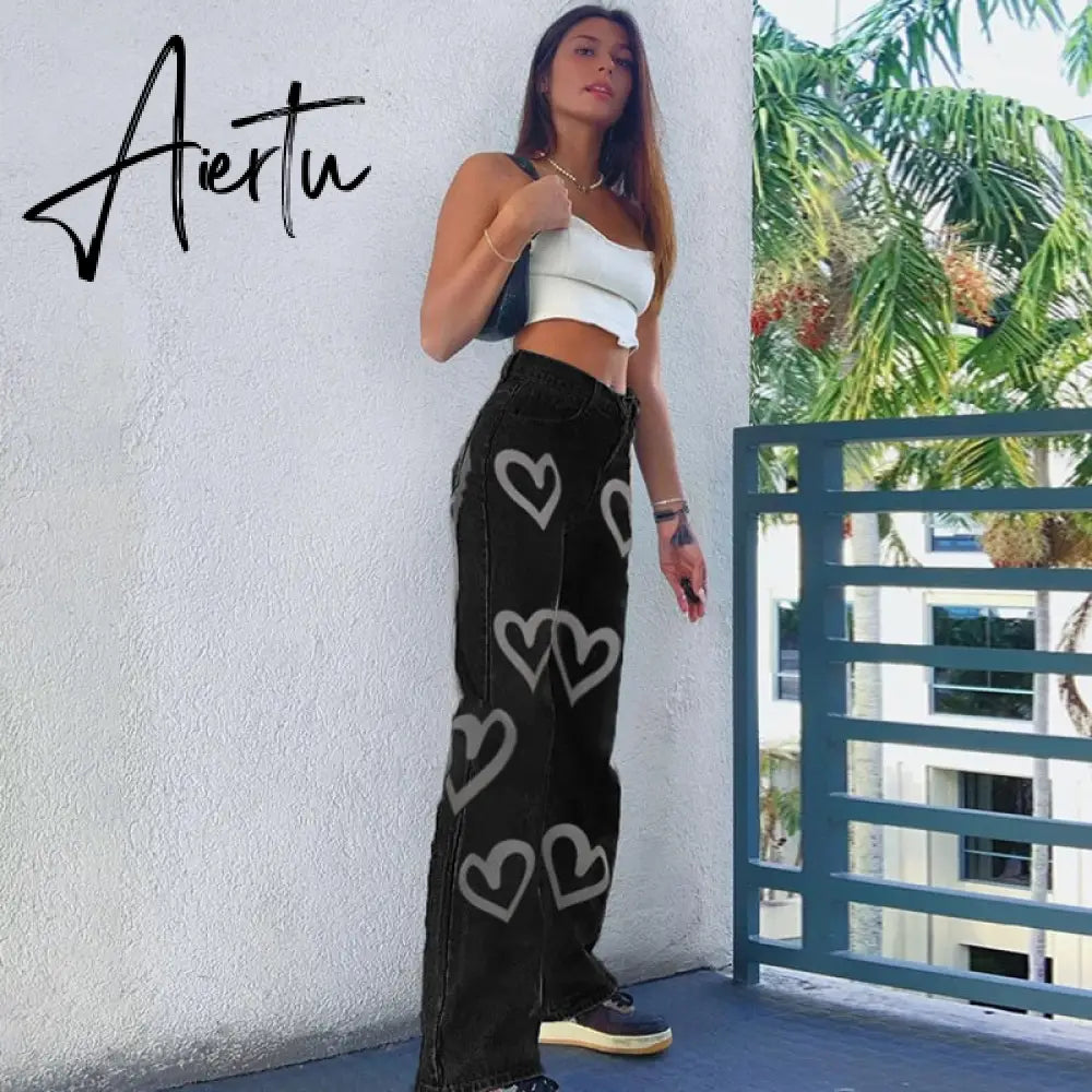 Love graffiti casual jeans high waisted jeans women women clothing  Casual  LOOSE streetwear y2k style joggers summer Aiertu