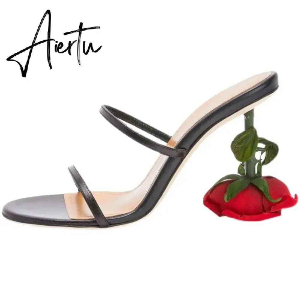 Luxury Designer Shoes Chic Point Fashion Rose Heels Women Sandals Round Toe Slip on Pumps Summer Slippers Party Shoes Aiertu