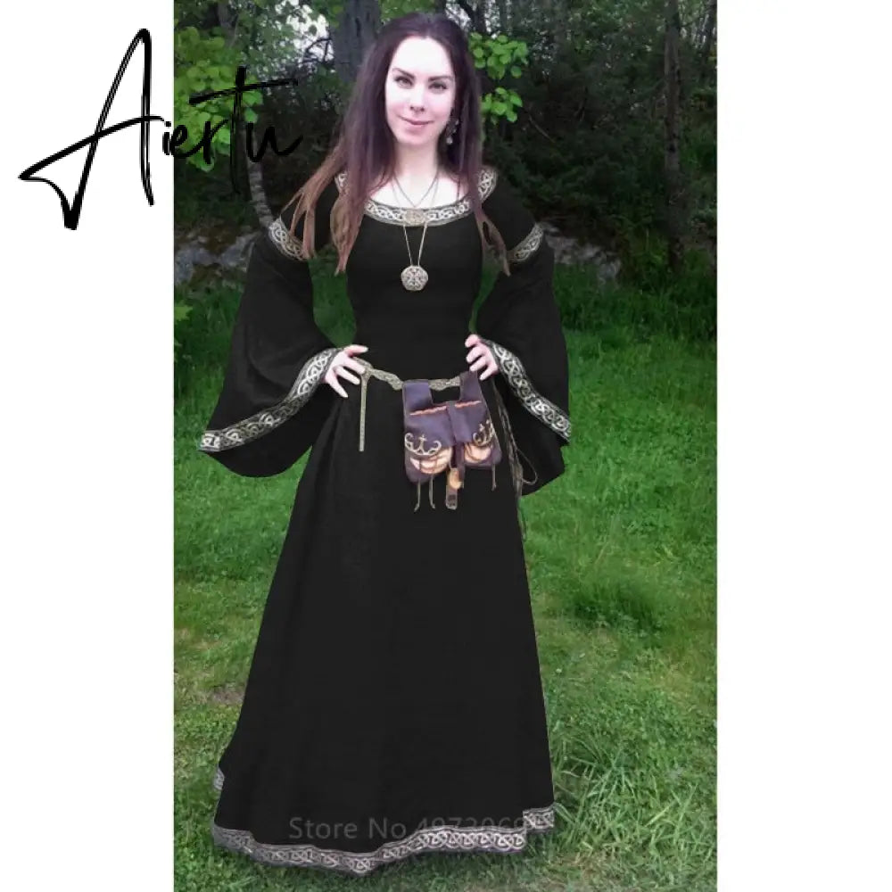 Medieval Gothic Solid Long Dress Halloween Women Victorian Renaissance Costumes for Party Gowns Middle Ages Elegant Dresses Aiertu