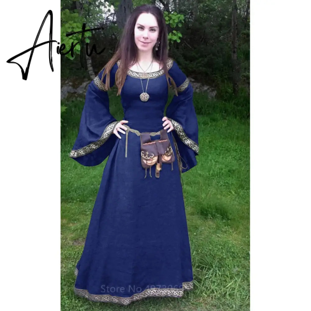 Medieval Gothic Solid Long Dress Halloween Women Victorian Renaissance Costumes for Party Gowns Middle Ages Elegant Dresses Aiertu