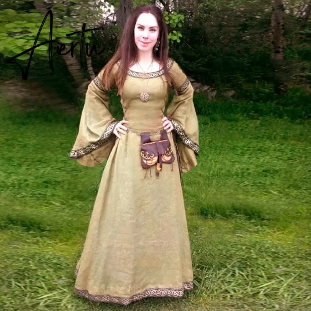 Medieval Gothic Solid Long Dress Halloween Women Victorian Renaissance Costumes for Party Gowns Middle Ages Elegant Dresses Aiertu