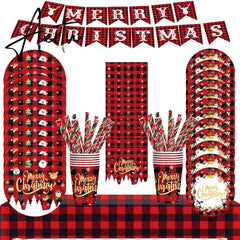 Merry Christmas Disposable Tableware Xmas Butterfly Lattice Disposable Paper Cup Plates Banner for Christmas Party Decoration Aiertu