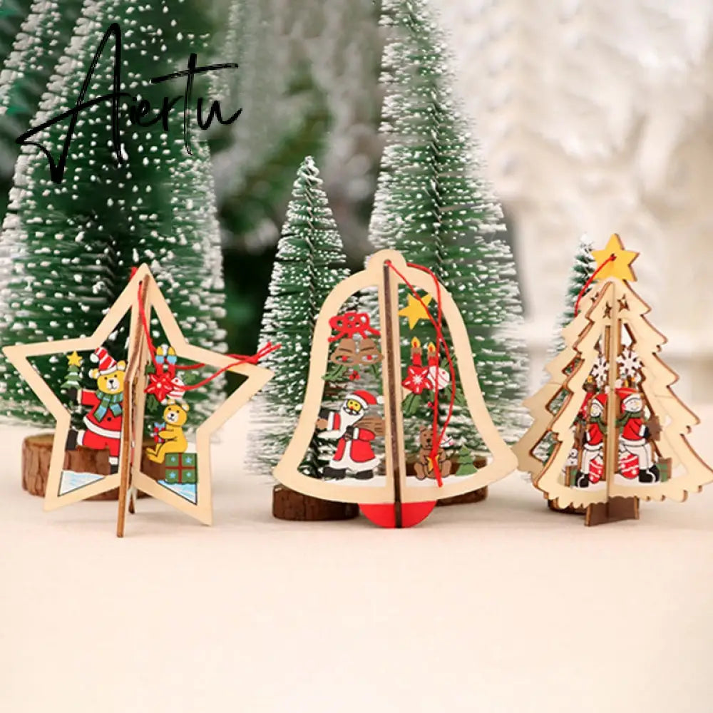 Merry Christmas Hanging Pendants Wooden Christmas Ornaments Decorations for Home Xmas Tree Home Decor New Year Navidad Aiertu