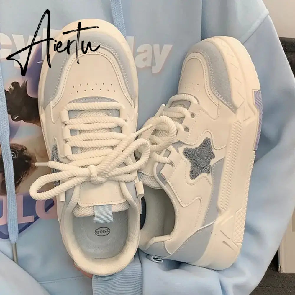 Mori Star Platform Sneakers for Women Popular Winter Style All-match Womens Trendy School Thick Sole White Shoes Aiertu