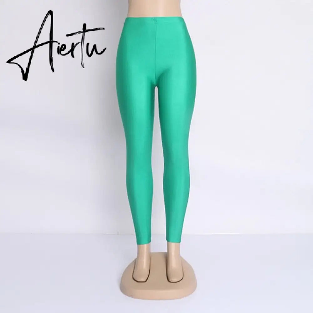 New 20 Candy Colors Solid Fluorescent Leggings Women Casual Plus Size Multicolor Shiny Glossy Legging Female Elastic Pant Aiertu