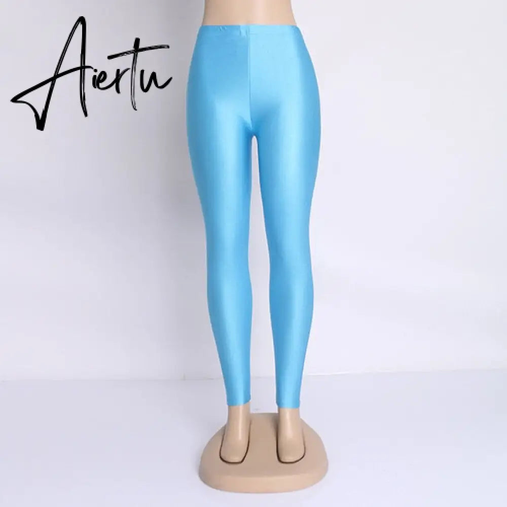 New 20 Candy Colors Solid Fluorescent Leggings Women Casual Plus Size Multicolor Shiny Glossy Legging Female Elastic Pant Aiertu