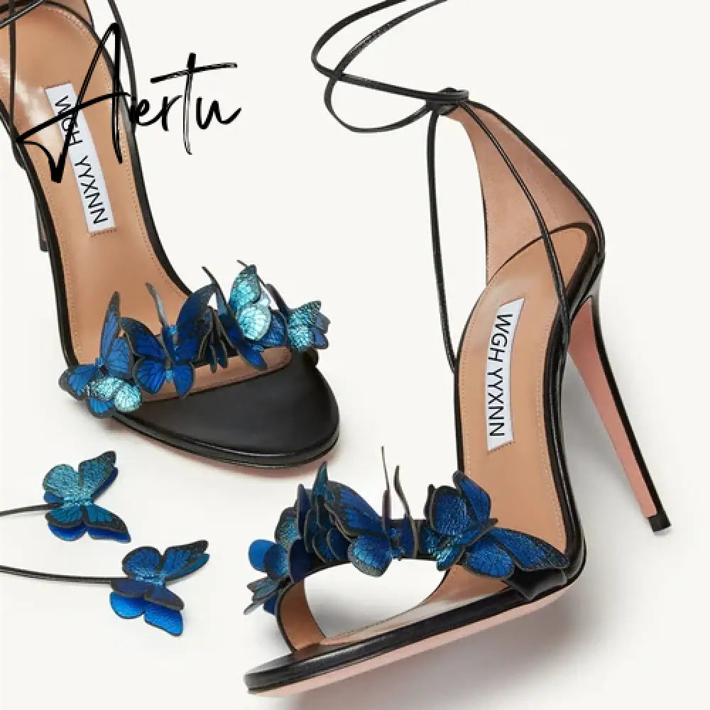 New Bowtie High Heels, Thin Heel Strap, Genuine Leather Flower Banquet, Hollow Out Sexy One Line Strap Sandals for Women Aiertu