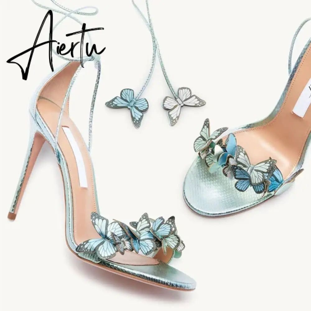 New Bowtie High Heels, Thin Heel Strap, Genuine Leather Flower Banquet, Hollow Out Sexy One Line Strap Sandals for Women Aiertu