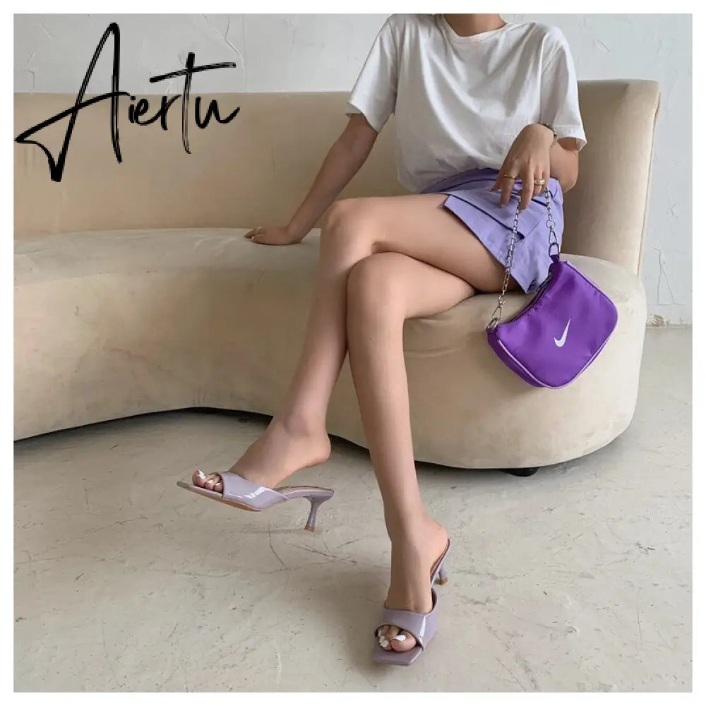 New Brand High Heels Slippers Women Slip On Slide Elegant Mule Shoes Women Sandal Leisure Slipper Big Size 35-41 Sandalias Mujer Aiertu