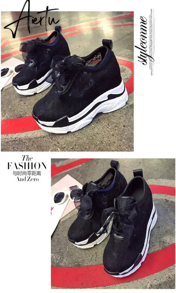 NEW Classic Women Mesh Platform Sneakers Trainers White Shoes High Heels Wedges Outdoor Shoes Breathable Casual Shoes Woman Aiertu