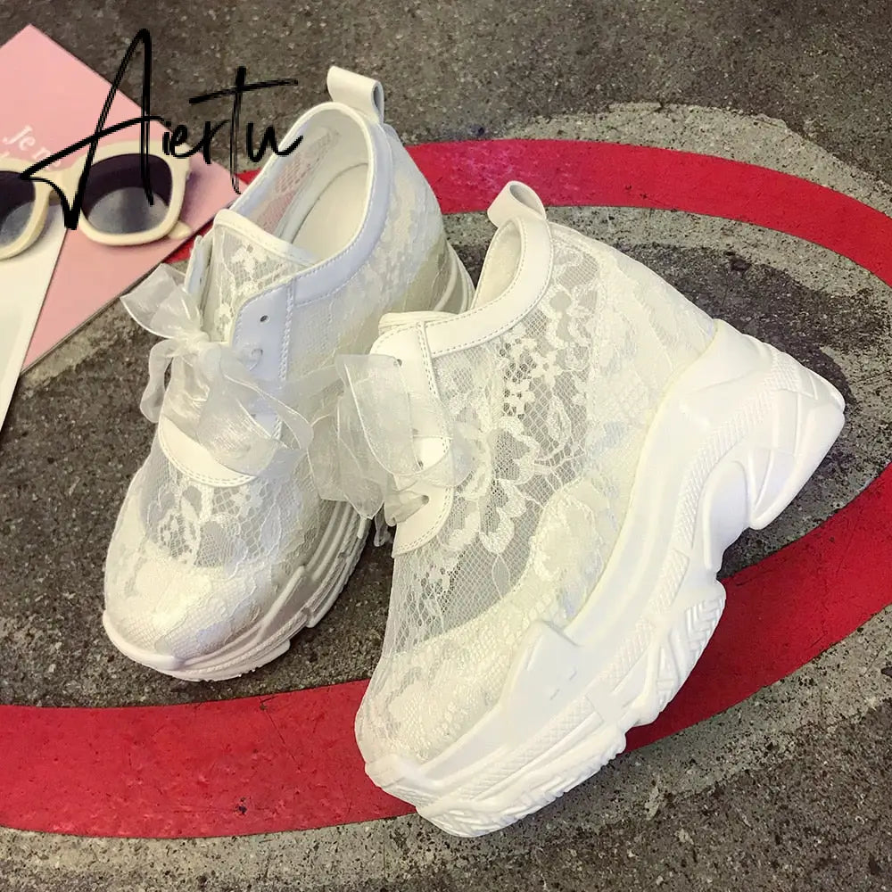 NEW Classic Women Mesh Platform Sneakers Trainers White Shoes High Heels Wedges Outdoor Shoes Breathable Casual Shoes Woman Aiertu
