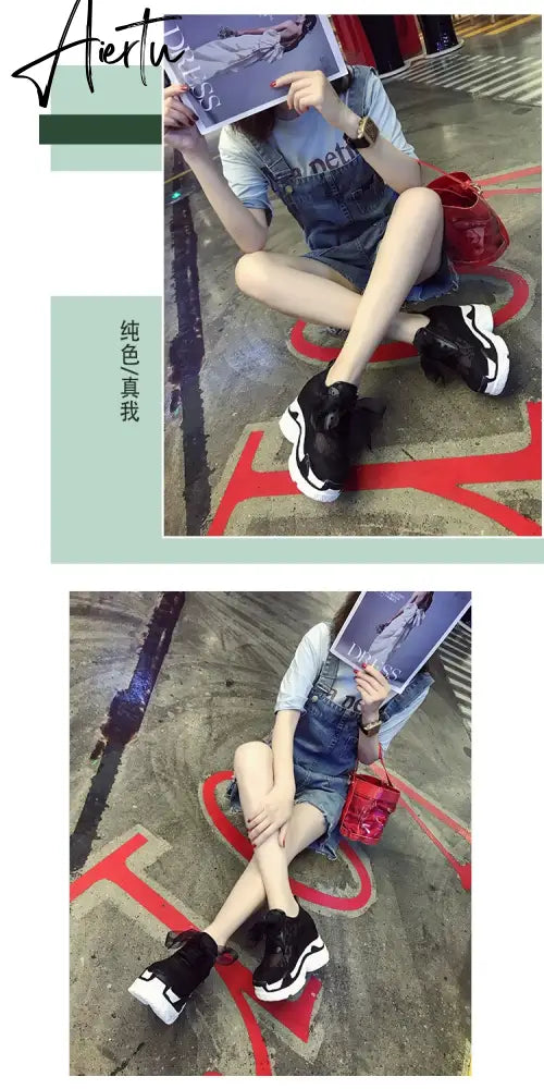 NEW Classic Women Mesh Platform Sneakers Trainers White Shoes High Heels Wedges Outdoor Shoes Breathable Casual Shoes Woman Aiertu
