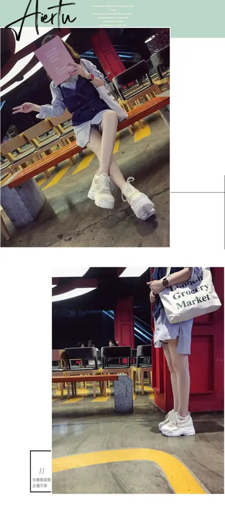 NEW Classic Women Mesh Platform Sneakers Trainers White Shoes High Heels Wedges Outdoor Shoes Breathable Casual Shoes Woman Aiertu