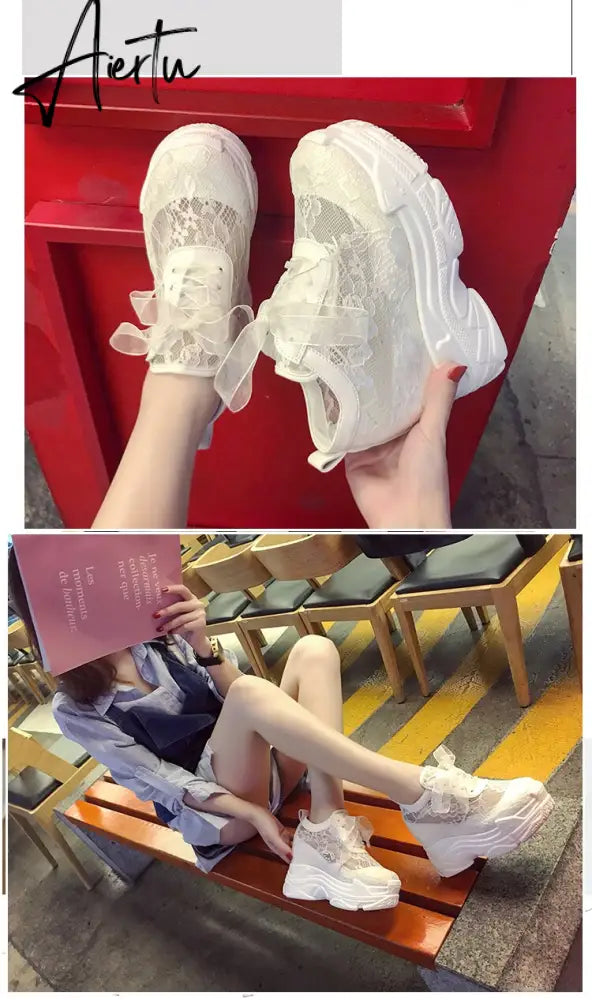 NEW Classic Women Mesh Platform Sneakers Trainers White Shoes High Heels Wedges Outdoor Shoes Breathable Casual Shoes Woman Aiertu