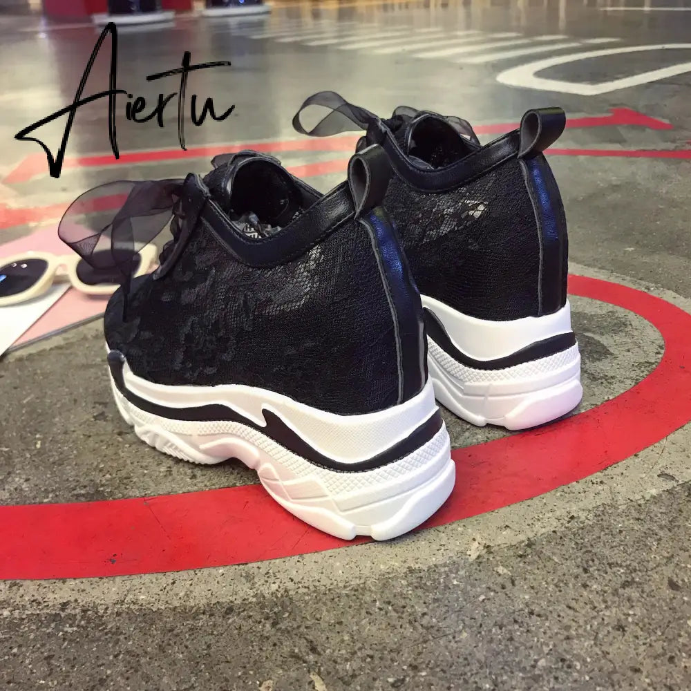NEW Classic Women Mesh Platform Sneakers Trainers White Shoes High Heels Wedges Outdoor Shoes Breathable Casual Shoes Woman Aiertu