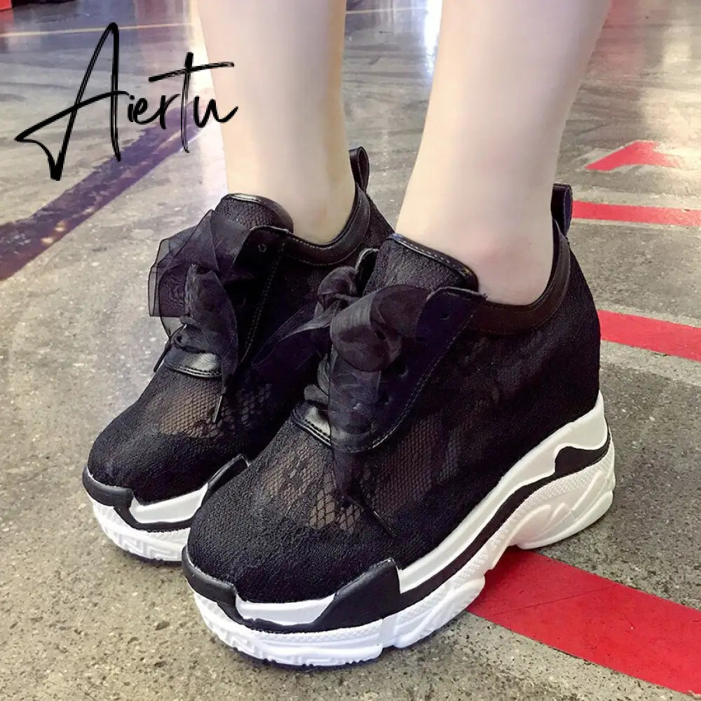 NEW Classic Women Mesh Platform Sneakers Trainers White Shoes High Heels Wedges Outdoor Shoes Breathable Casual Shoes Woman Aiertu