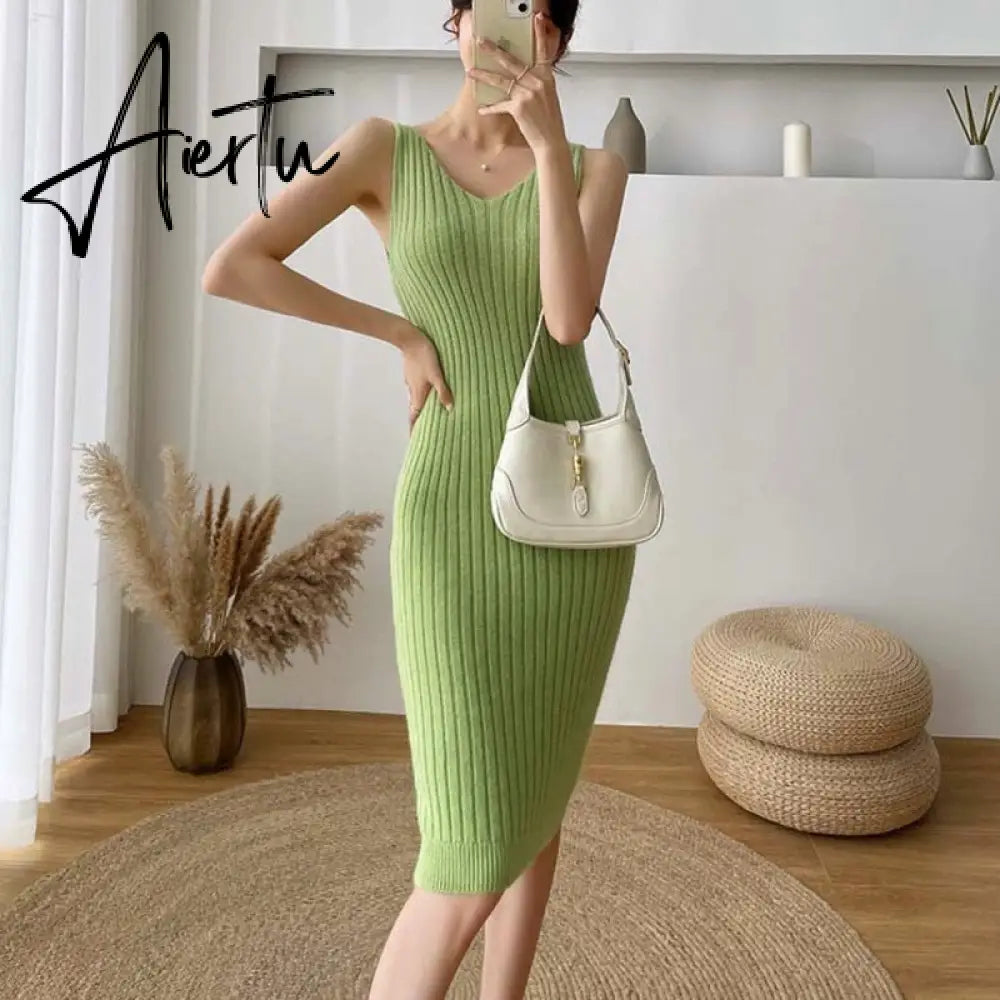 New Fall/Winter Bat Sleeve O-Neck Soft Sweater  + Women's Knitted Vest Long Dress Two-Piece Dress Sets Femme Aiertu