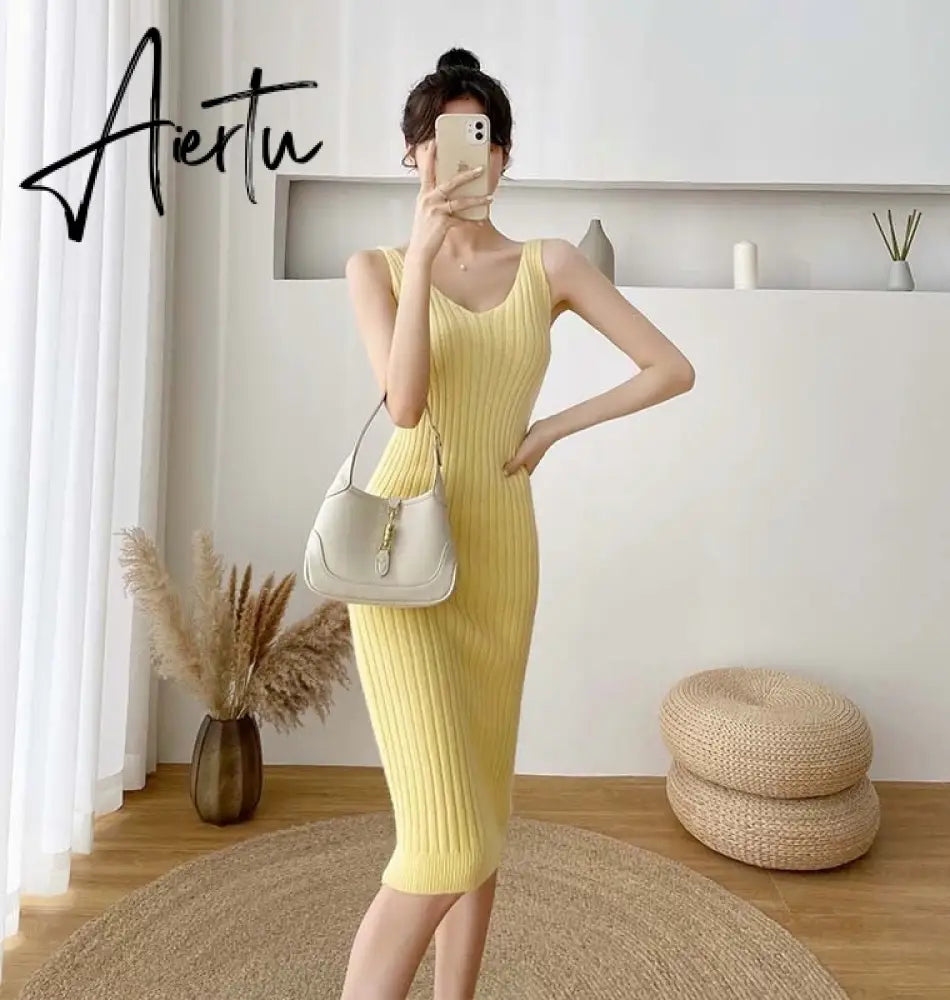 New Fall/Winter Bat Sleeve O-Neck Soft Sweater  + Women's Knitted Vest Long Dress Two-Piece Dress Sets Femme Aiertu