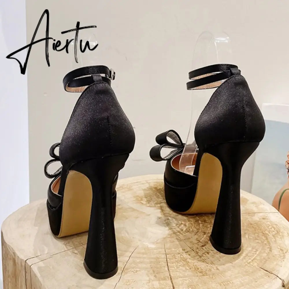 New Fashion Pink Bowknot Pointed Toe Super High Heels Platform Pumps Women Sandals Party Wedding Banquet Shoes Size 35-42 Aiertu