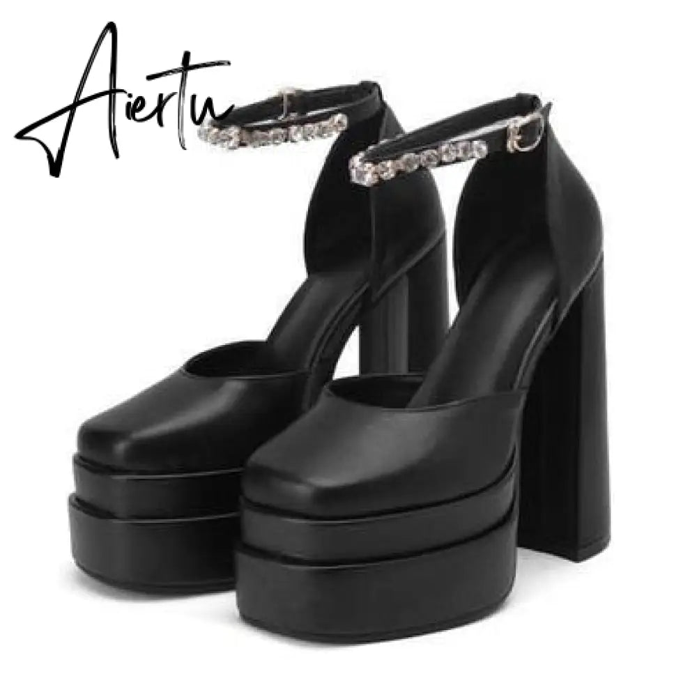 New Fashion Women Pumps Retro Mary Janes Chunky Heels Sandals Spring Platform Dress Party Wedding Basic Shoes Woman Big Size Aiertu