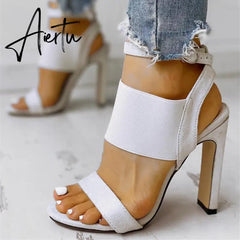 New Fashion Women Summer High-Heeled Sandals Solid Color Casual High Heels Shoes Female Buckle Strap Open Toe Sexy Women Pumps Aiertu