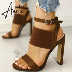 New Fashion Women Summer High-Heeled Sandals Solid Color Casual High Heels Shoes Female Buckle Strap Open Toe Sexy Women Pumps Aiertu