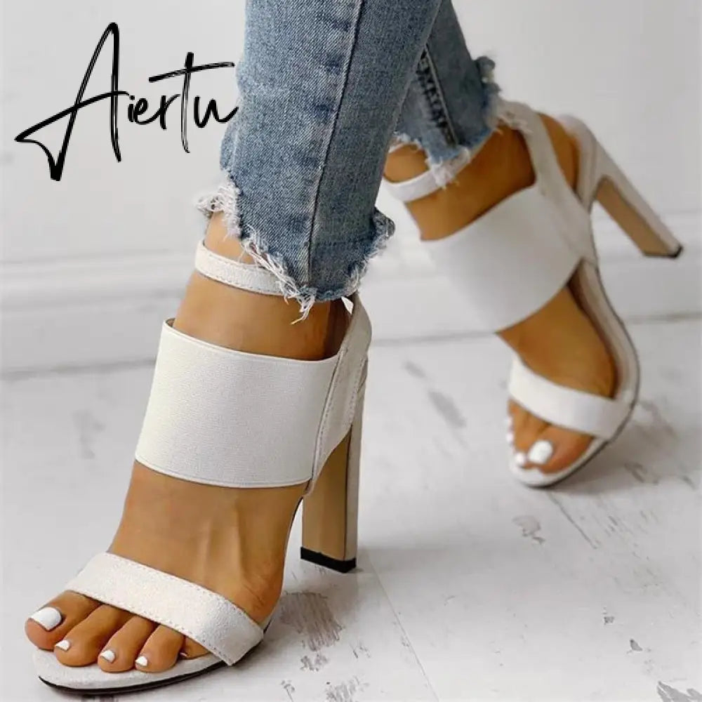 New Fashion Women Summer High-Heeled Sandals Solid Color Casual High Heels Shoes Female Buckle Strap Open Toe Sexy Women Pumps Aiertu