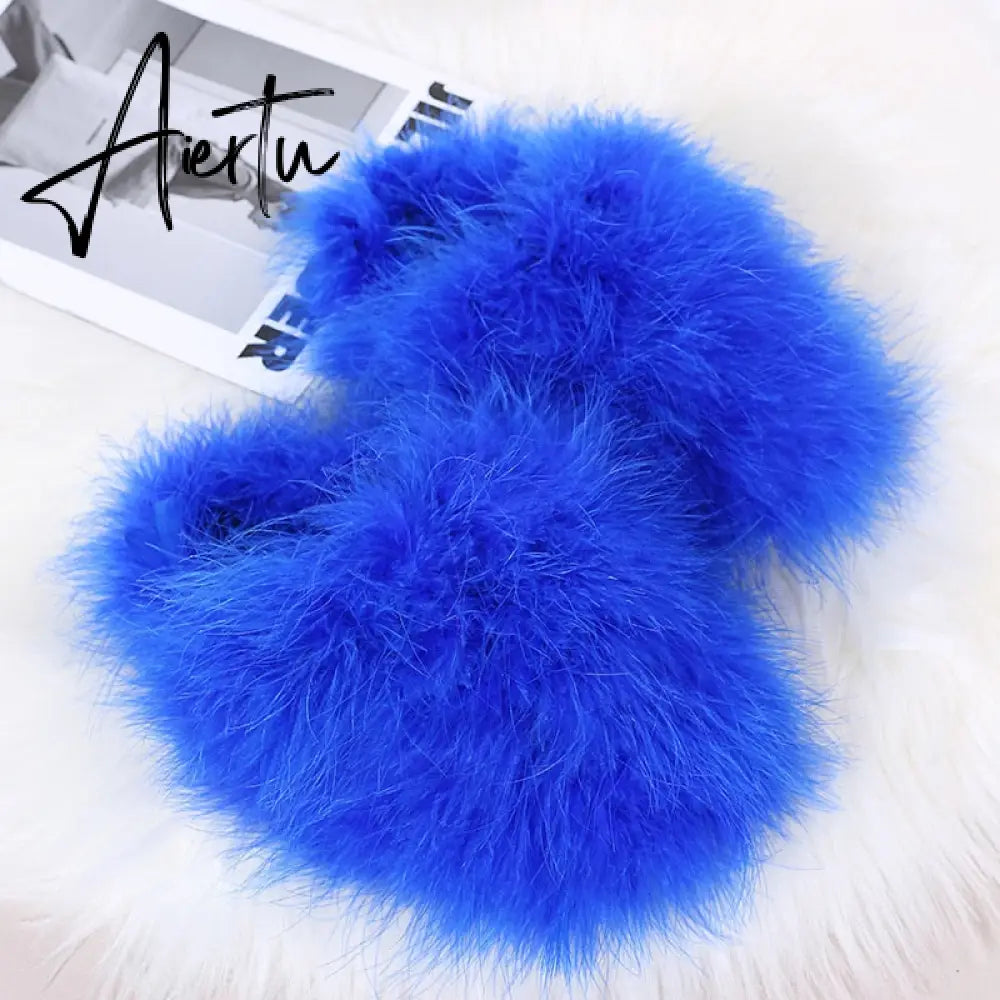 New Faux Fox Fur Slippers Women's Furry Warm Flip Flops Fullfy Raccoon Fur Slides Flat Comfortable Home Shoes Plus Size Couple Aiertu