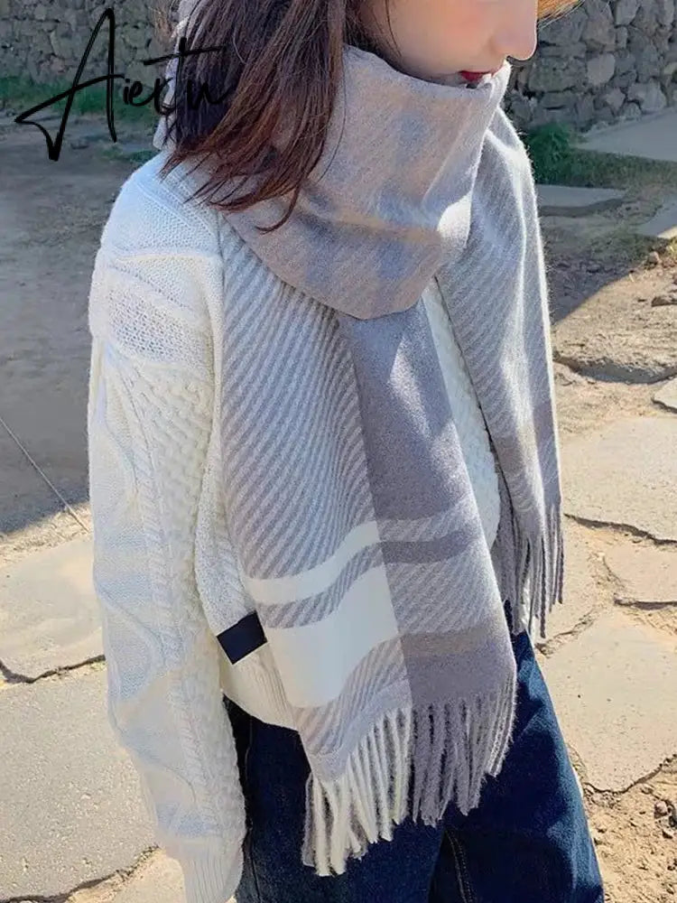 New Free Shipping Scarf Headscarf Winter Women Ladies Men Preppy Striped Warm Scarves Soft Pashmina Mujer Female Male Wrap Shawl Aiertu