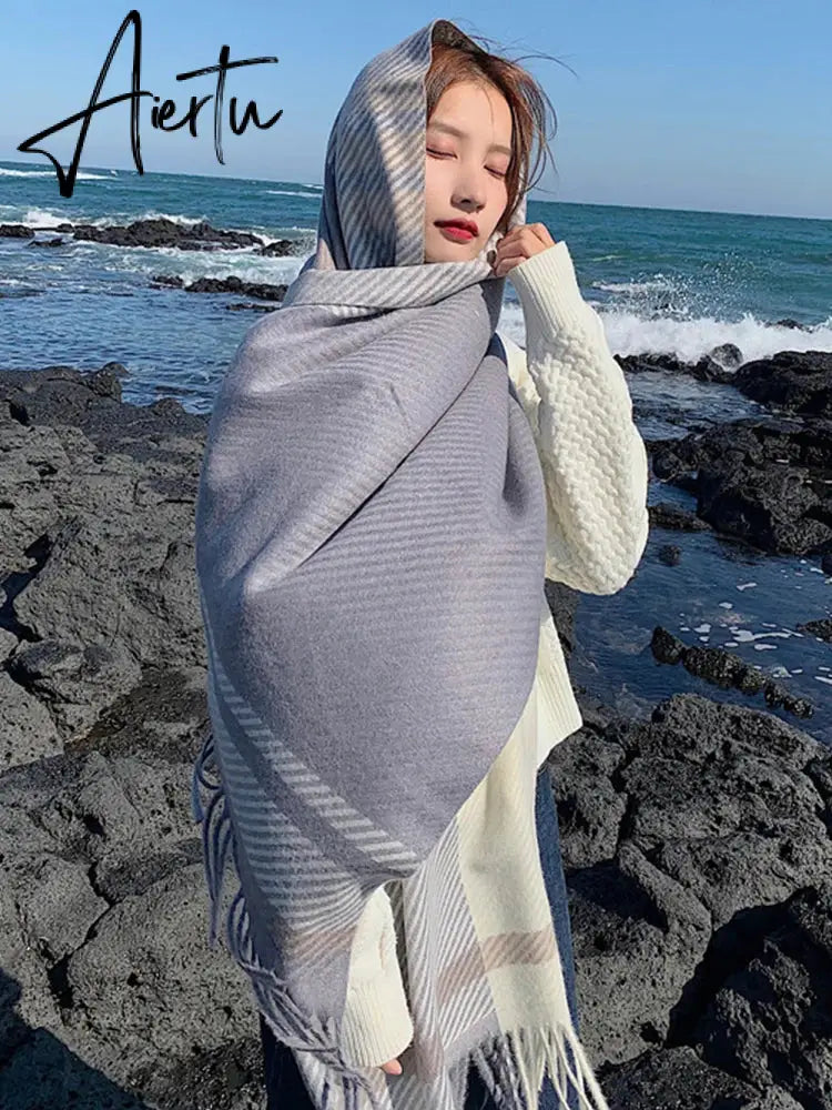 New Free Shipping Scarf Headscarf Winter Women Ladies Men Preppy Striped Warm Scarves Soft Pashmina Mujer Female Male Wrap Shawl Aiertu