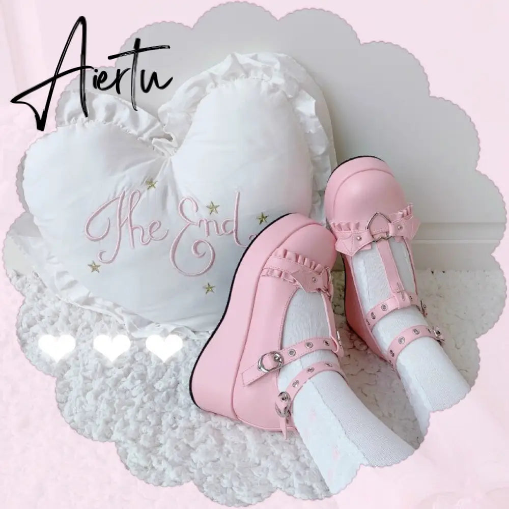 New Gothic Flats Lolita Women's Shoes Harajuku Thick-soled Dark Punk JK Japanese Retro Platform Women's Shoes Kawaii Shoes Aiertu