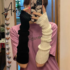 New Long Fingerless Gloves Womens Winter Warmer Knitted Arm Sleeve Fine Casual Soft Girl Goth Clothes Women Punk Gothic Gloves Aiertu