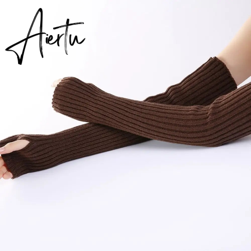 New Long Fingerless Gloves Womens Winter Warmer Knitted Arm Sleeve Fine Casual Soft Girl Goth Clothes Women Punk Gothic Gloves Aiertu