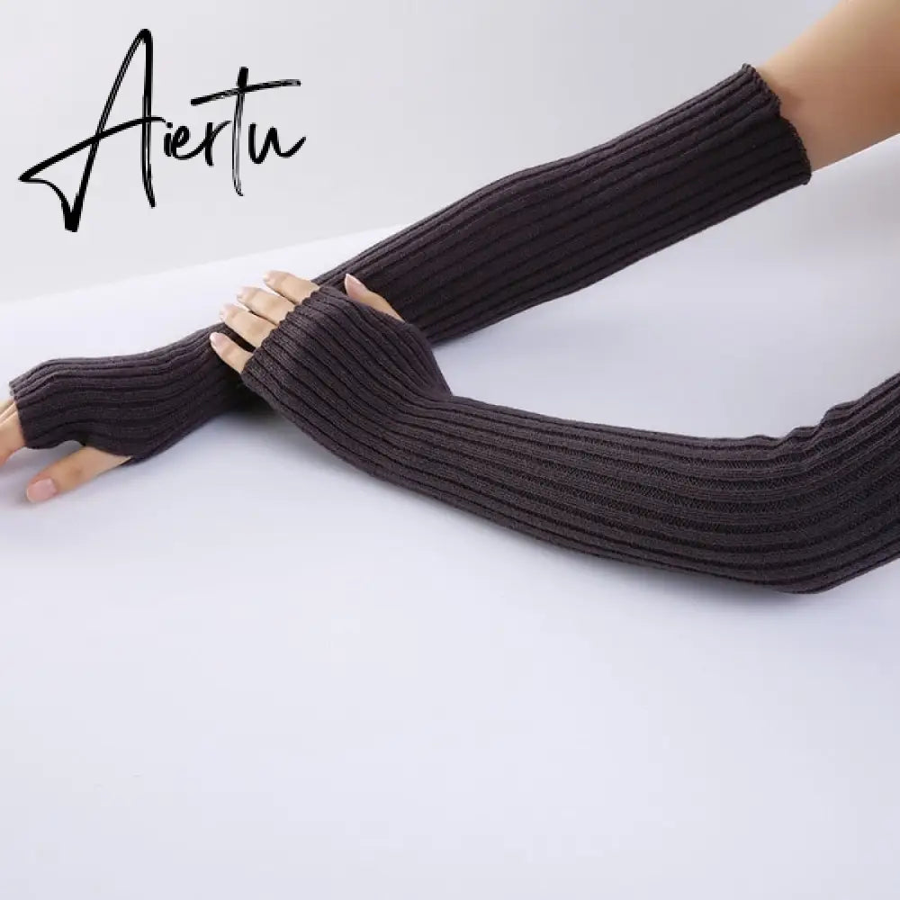 New Long Fingerless Gloves Womens Winter Warmer Knitted Arm Sleeve Fine Casual Soft Girl Goth Clothes Women Punk Gothic Gloves Aiertu