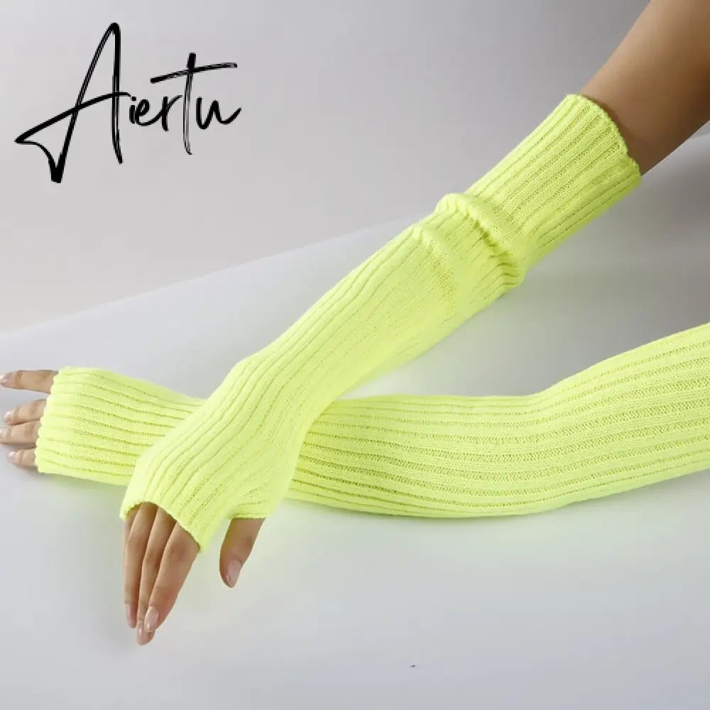 New Long Fingerless Gloves Womens Winter Warmer Knitted Arm Sleeve Fine Casual Soft Girl Goth Clothes Women Punk Gothic Gloves Aiertu