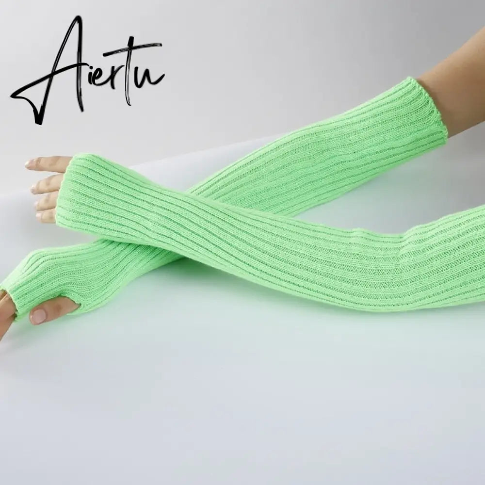 New Long Fingerless Gloves Womens Winter Warmer Knitted Arm Sleeve Fine Casual Soft Girl Goth Clothes Women Punk Gothic Gloves Aiertu
